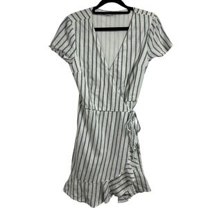 Abercrombie Striped Wrap Dress Small Women's Cotton Ruffle Hem Cottagecore